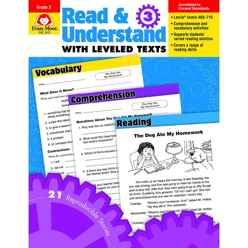 [3443 EMC] Evan-Moor® Read & Understand with Leveled Texts, Grade 3 (Reproducibles)