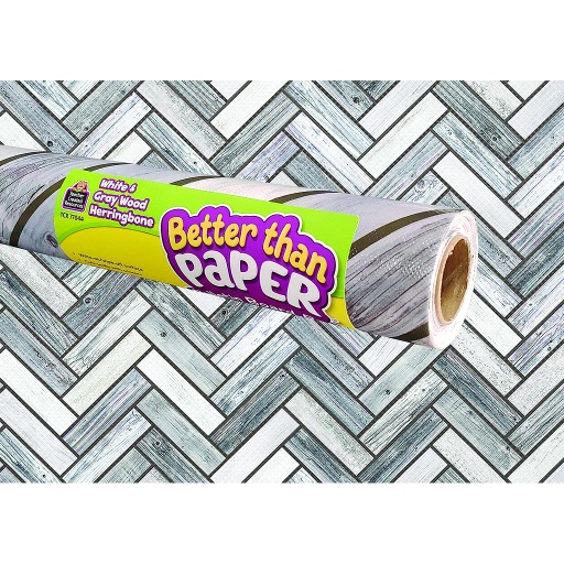 [32351 TCR] Teacher Created Resources® Better Than Paper® White & Gray Herringbone Bulletin Board 4 Roll Pack