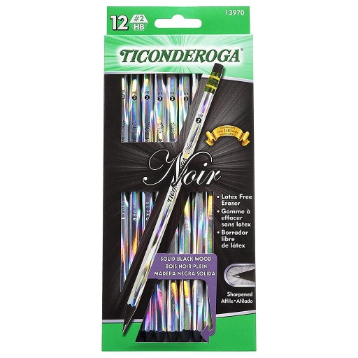 [13970 DIX] Ticonderoga® Noir Holographic Pencils, Pre‑Sharpened #2 HB,7-1/2" length, 12 Count 