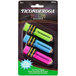 [38963 DIX] 3ct Ticonderoga Neon Pencil Shaped Erasers