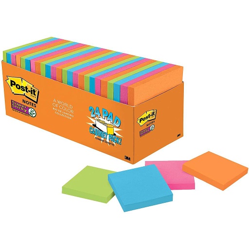 [65424SSAUCP MMM] Post‑it® Super Sticky Notes — 3" × 3", Rio de Janeiro, 24 Pads Cabinet Pack