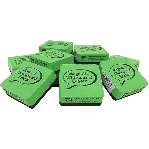 [74542 CLI] Charles Leonard® Magnetic Whiteboard Erasers — 2" × 2", green/black, 12-pack