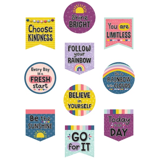 [9038 TCR] Teacher Created Resources® Oh Happy Day Positive Sayings Accents — 30 Pieces (10 Designs) — Motivational cutouts for doors, walls, and affirmation stations