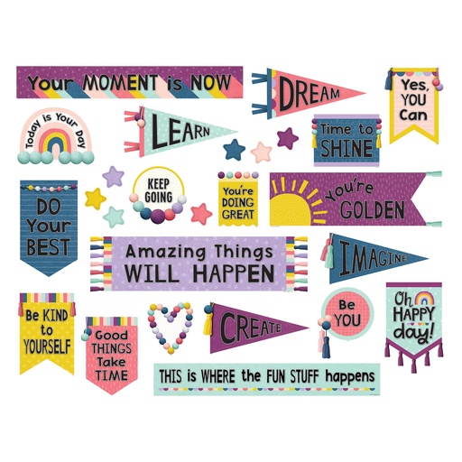 [9023 TCR] Teacher Created Resources® Oh Happy Day Positive Mini Bulletin Board — 27 Pieces — Mini motivational sayings to reinforce positive classroom language