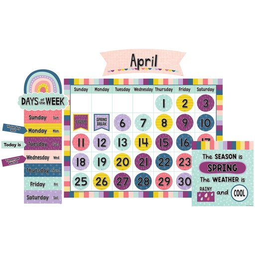 [9021 TCR] Teacher Created Resources® Oh Happy Day Calendar Bulletin Board Set — 96 Pieces — Complete monthly calendar with headers, dates, and special‑day pieces