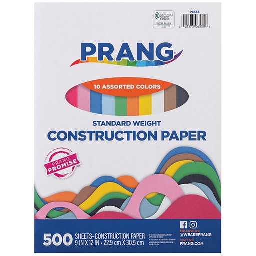 [6555 PAC] 500 Sheet Art Street Lightweight Construction Paper 9" x 12" Assorted
