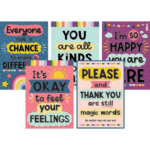 [2088553 TCR] Teacher Created Resources® Oh Happy Day Positive Poster Pack,13-3/8" x 19" posters, 5 posters 