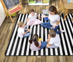 [CA188828SG FC] Schoolgirl Style Simply Stylish Black &amp; White Stripe 5' X 7'6&quot; Rectangle Carpet 