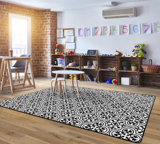 [CA199628SG FC] Schoolgirl Style Simply Stylish Black & White Tile  5' X 7'6" Rectangle Carpet 