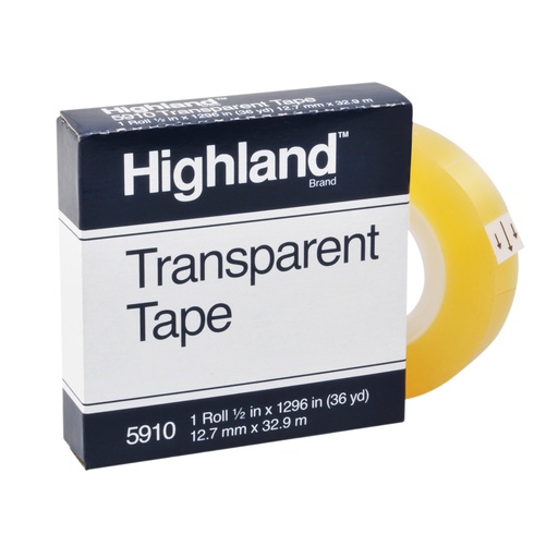 [591012X1296 MMM] Highland™ Transparent Tape 5910, 1/2" x 1296", Single roll,1/2" x 1296", Single roll 