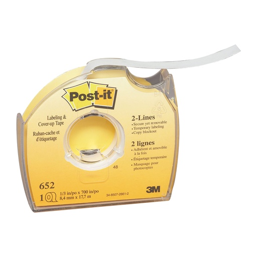 [652 MMM] 1/3" X 700" White Post It Coverup Tape Roll