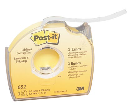 [652 MMM] 1/3" X 700" White Post It Coverup Tape Roll