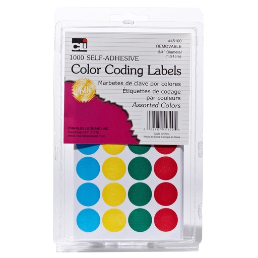 [45100 CLI] 1000ct Assorted Color Coding Labels         Pack