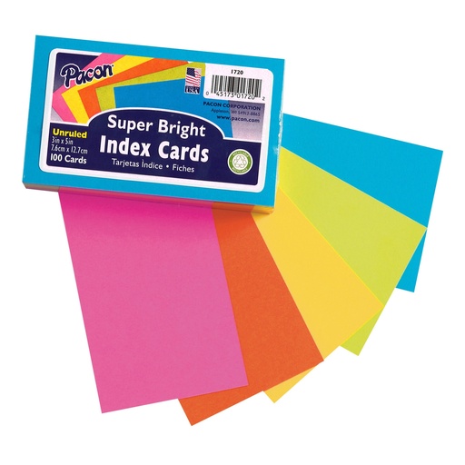 [1720 PAC] Pacon® 100ct 3in x 5in Super Bright Unruled Index Cards