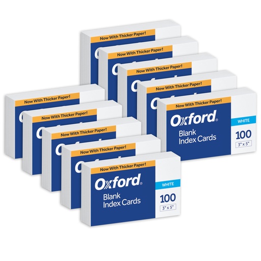 [30EE ESS] Oxford® 3" × 5" Blank Index Cards — 10 packs of 100 (1,000 cards)