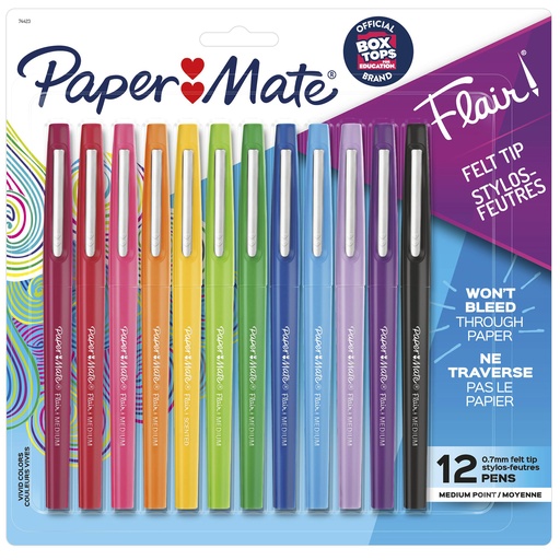 [74423 SAN] Paper Mate® Flair Felt Tip Pens — Medium (0.7 mm), 12 assorted