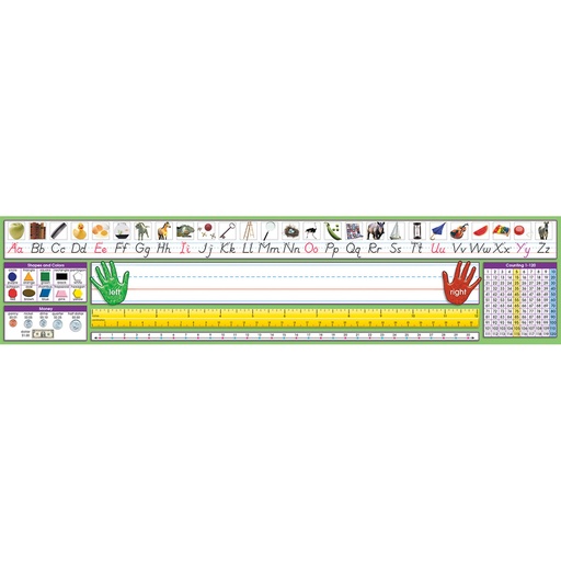 [9041 NS] North Star Teacher Resources® Adhesive Primary Modern Manuscript Desk Plates — 36/Pack, 17½" × 4" — Self-adhesive primary desk name plates with Modern Manuscript alphabet and reference tools