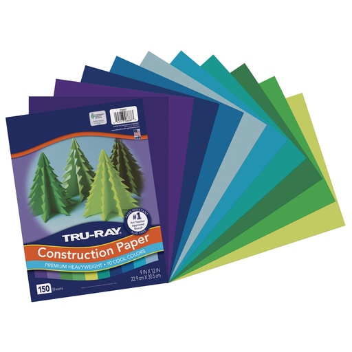 [6687 PAC] Tru-Ray® Construction Paper — Cool Assorted 9" × 12", 150-sheet class pack