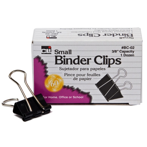 [BC02 CLI] Charles Leonard® Binder Clips — Small, 3/8" Capacity (12/Box)