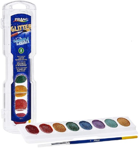 [80515 DIX] Oval Pan Watercolors - Washable - Glitter - 8 Color w/ Brush