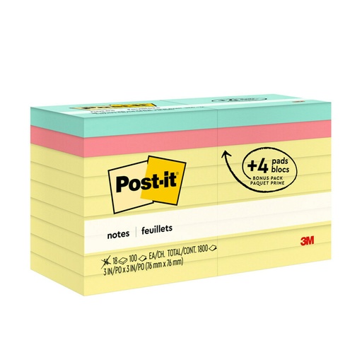 [654144B MMM] Post‑it® Notes Value Pack — 3" × 3", 18 Pads (14 Canary + 4 Brights)