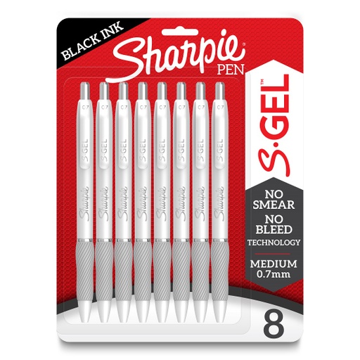 [2169762 SAN] 8ct Sharpie S‑Gel White Fashion Barrel .7mm Pens