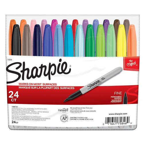 [75846 SAN] Sharpie® Permanent Markers — Fine Point, Assorted Colors, 24/Set