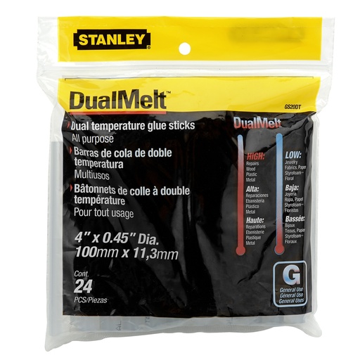 [GS20DT BOS] Stanley® Dual‑Melt Glue Sticks — 4" × 12 mm, 24/Pack