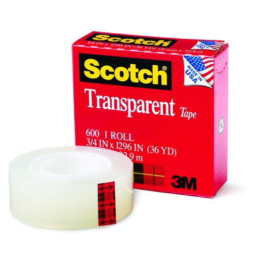 [60034X1296 MMM] Scotch® Transparent Tape 600 — 3/4" × 1296" (Single Roll)