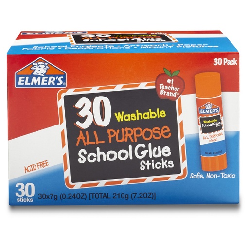 [E556 ELM] Elmer’s® All Purpose Glue Sticks — Clear, 0.24 oz, 30/Pack