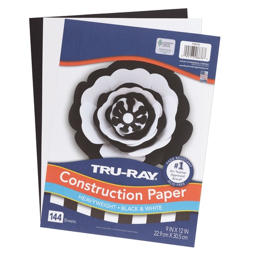 [6676 PAC] Tru‑Ray® Premium Construction Paper — Black & White, 9" × 12", 144 sheets