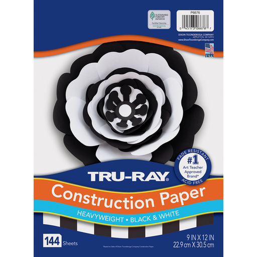 [6677 PAC] 12x18 Black & White Premium Construction Paper 72ct Pack