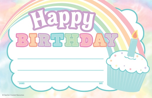 [8447 TCR] Teacher Created Resources® Pastel Pop Happy Birthday Awards — 8-1/2" × 5-1/2", 30/Pack