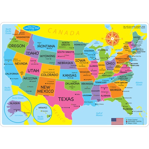 [95600 ASH] Ashley Productions® Smart Poly™ Learning Mats: U.S. Basic Map 10 Pack — Durable write‑on/wipe‑off U.S. map mats for skills practice