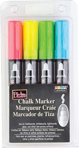 [4804A UCH] Fluorescent Red, Blue, Yellow & Green Broad Point Chalk Markers