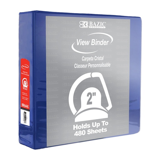 [3193 BAZ] BAZIC® 2" Blue Slant D Ring View Binder with 2 Pockets