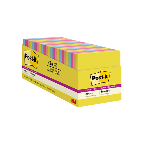 [65424SSJOY MMM] Post-it® Super Sticky Notes — Summer Joy Collection 3"×3" Back-to-School Cabinet Pack