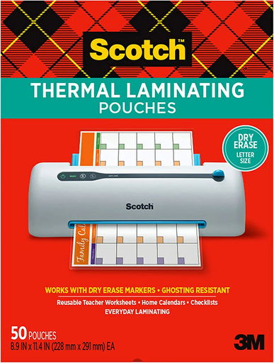 [TP385450DE MMM] Scotch® Dry Erase Thermal Laminating Pouches — Letter, 50 Pack