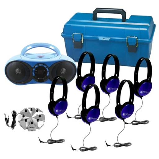 [LCMVP1 HE] AudioMVP™ Bluetooth®/CD/FM Media Player/Listening Center with 6 Primo™ Headphones, Stereo Jackbox and Compact Carry Case