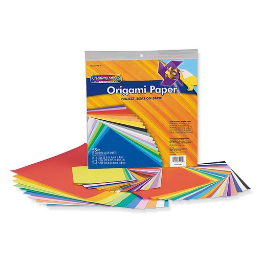 [AC72230 PAC] Origami Paper, Assorted Colors, up to 9-3/4" x 9-3/4", 55 Sheets