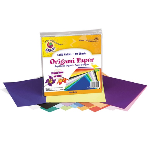 [AC72220 PAC] Origami Paper, Assorted Colors, 9" x 9", 40 Sheets