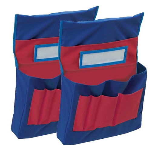 [20060-2 PAC] Chair Storage Pocket Chart, Blue & Red, 18-1/2"H x 14-1/2"W x 2-1/2"D, Pack of 2