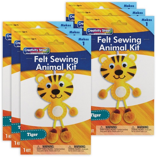 [AC5705-6 PAC] Felt Sewing Animal Kit, Tiger, 4.25" x 10.75" x 0.75", 6 Kits