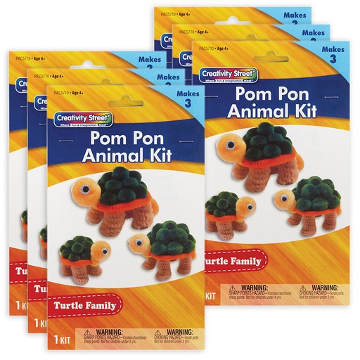 [AC5710-6 PAC] Pom Pon Animal Kit, Turtle Family, Assorted Sizes, 3 Turtles Per Kit, 6 Kits