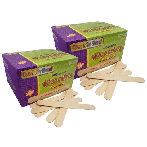 [AC377601-2 PAC] Jumbo Craft Sticks, Natural, 6" x 0.75", 500 Pieces Per Pack, 2 Packs