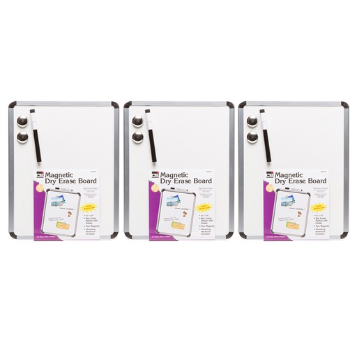 [35314-3 CLI] Framed Magnetic Dry Erase Board with Marker & Magnets, Silver Frame, 11" x 14", Pack of 3