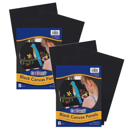 [AC6053-2 PAC] Canvas Panels, Black, 9" x 12", 3 Per Pack, 2 Packs