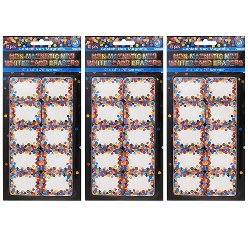 [78008-3 ASH] Ashley Productions® Non‑Magnetic Mini Whiteboard Erasers, Confetti — 3 Packs (30 mini erasers)