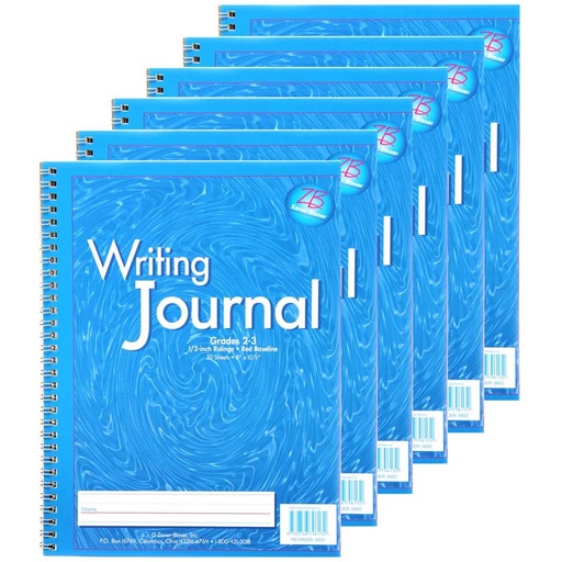 [0602-6 ELP] Zaner‑Bloser® My Writing Journal, Grades 2–3 (Blue), Pack of 6,10.5" x 8" spiral‑bound, 6 journals; 50 sheets / 100 pages each 
