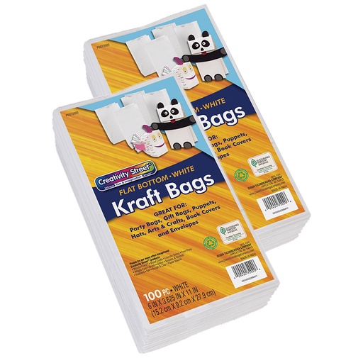 [72020-2 PAC] Kraft Bag, White, 6" x 3-5/8" x 11", 100 Bags Per Pack, 2 Packs